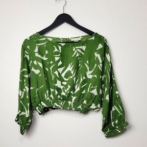 SEA LEVEL SWIM WOMEN'S FOLIAGE PRINT CROPPED COTTON BLOUSE COVER UP BLOUSE